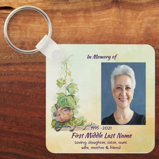  Wren Bird Vineyard Memorial Keepsake Sleutelhanger (Voorkant)