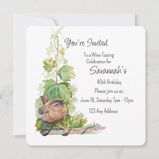 Wren Bird Vineyard Wine Tasting Birthday Kaart (Voorkant)