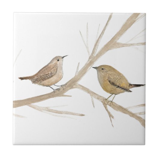 Wren Bird Wildlife Waterverf Kunst Schattig Tegeltje (Voorkant)