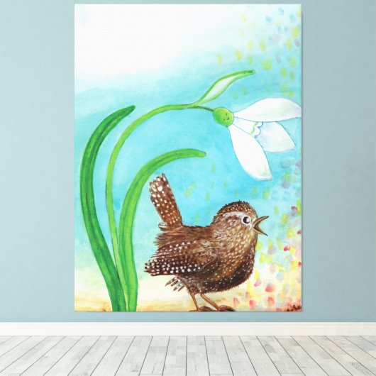 Wren Bird zingen Canvas Afdruk (Insitu (Houten vloer))