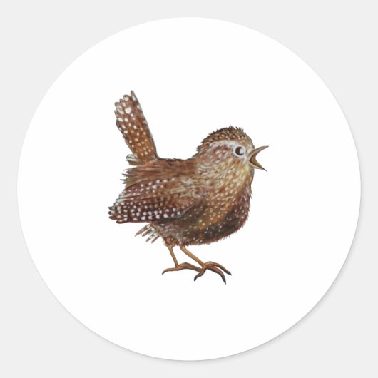 Wren Bird zingt luid en mooi lied Ronde Sticker (Voorkant)