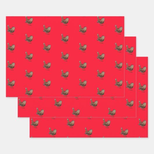 Wren Bird Zingt Vivid Red Inpakpapier Vel (Set)