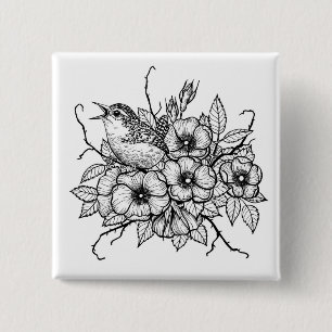Wren bouquet vierkante button 5,1 cm