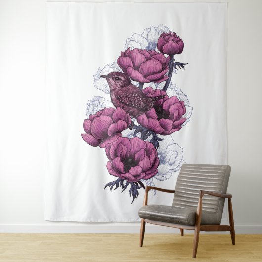 Wren bouquet wandkleed (In situ)