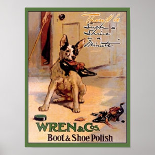  Wren & Co. Boot & Shoe Poolse Ad Dog met Poster