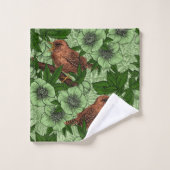Wren en hellebore, lichtgroen bad handdoek (Wasdoekje)
