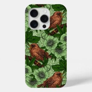 Wren en hellebore, lichtgroen iPhone 15 pro case
