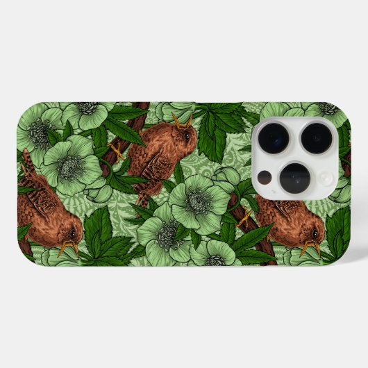 Wren en hellebore, lichtgroen Case-Mate iPhone case (Achterkant (horizontaal))