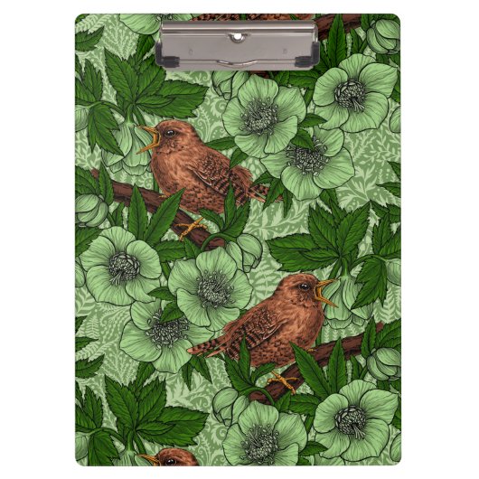 Wren en hellebore, lichtgroen klembord (Voorkant)