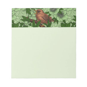 Wren en hellebore, lichtgroen notitieblok