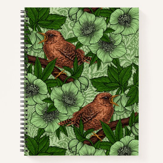 Wren en hellebore, lichtgroen notitieboek (Voorkant)
