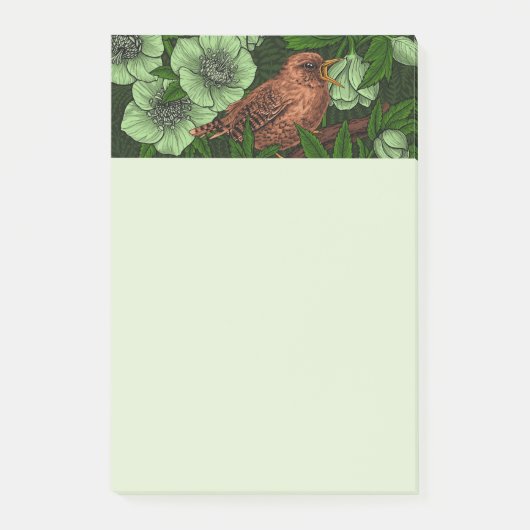Wren en hellebore, lichtgroen post-it® notes (Voorkant)