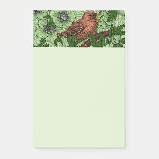 Wren en hellebore, lichtgroen post-it® notes (Voorkant)