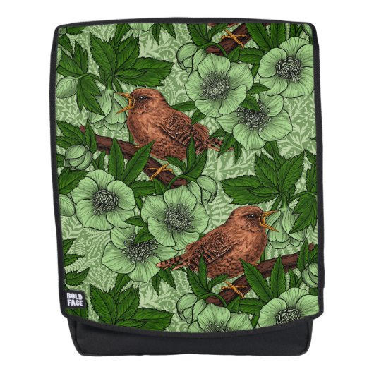 Wren en hellebore, lichtgroen rugtassen (Voorkant)