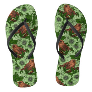 Wren en hellebore, lichtgroen teenslippers