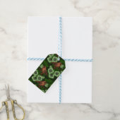 Wren en hellebore op donkergroen cadeaulabel (Met Touw)