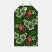 Wren en hellebore op donkergroen cadeaulabel (Achterkant)