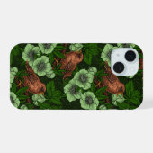 Wren en hellebore op donkergroen iPhone 15 case (Achterkant horizontaal)