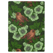 Wren en hellebore op donkergroen klembord (Achterkant)