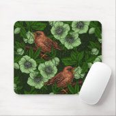 Wren en hellebore op donkergroen muismat (Met muis)
