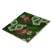 Wren en hellebore op donkergroen tegeltje (Zijkant)