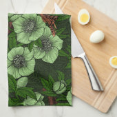 Wren en hellebore op donkergroen theedoek (Quarter Fold)