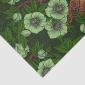 Wren en hellebore op donkergroen tissuepapier (Detail)