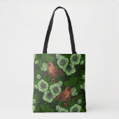 Wren en hellebore op donkergroen tote bag (Voorkant)