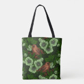 Wren en hellebore op donkergroen tote bag (Achterkant)