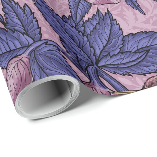 Wren en hellebore, roze en violet cadeaupapier (Rol Hoek)