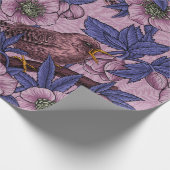 Wren en hellebore, roze en violet cadeaupapier (Hoek)