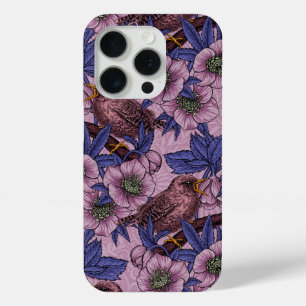 Wren en hellebore, roze en violet iPhone 15 pro case