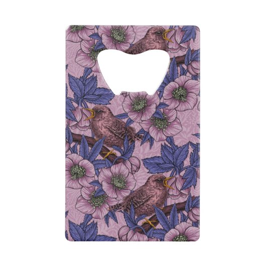 Wren en hellebore, roze en violet creditkaart flessenopener (Voorkant)