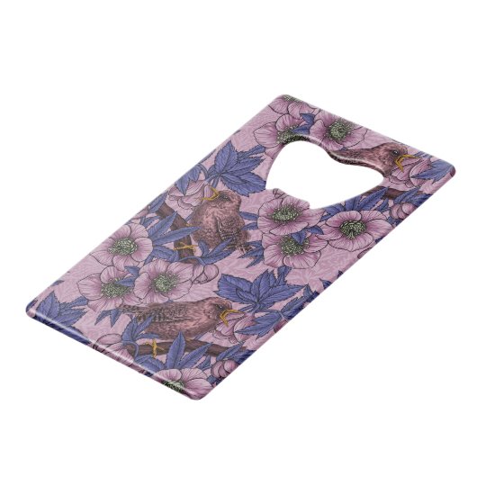 Wren en hellebore, roze en violet creditkaart flessenopener (Achterkant Gekanteld)