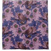 Wren en hellebore, roze en violet douchegordijn (Voorkant)