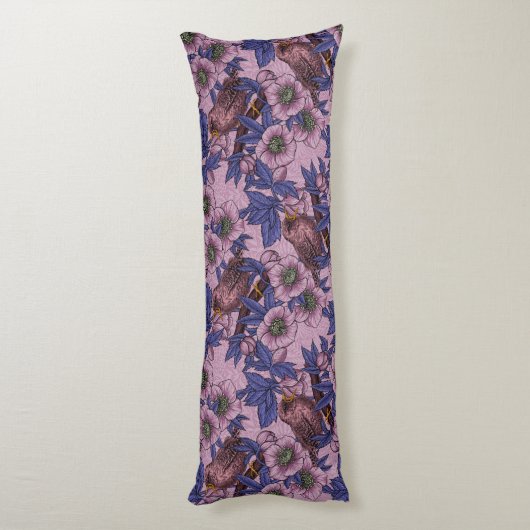 Wren en hellebore, roze en violet lichaamskussen (Achterkant (Verticaal))