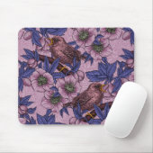 Wren en hellebore, roze en violet muismat (Met muis)