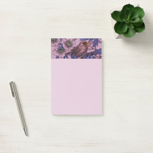 Wren en hellebore, roze en violet post-it® notes (Kantoor)