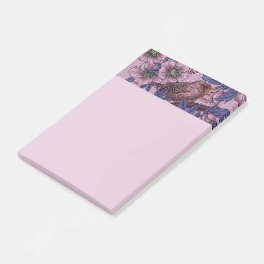 Wren en hellebore, roze en violet post-it® notes (Schuin)