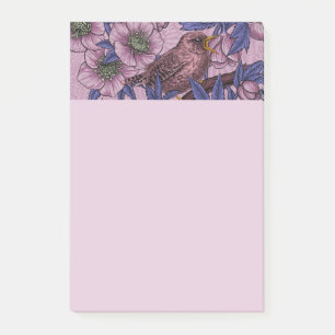 Wren en hellebore, roze en violet post-it® notes