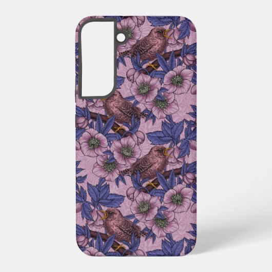 Wren en hellebore, roze en violet samsung galaxy hoesje (Achterkant)