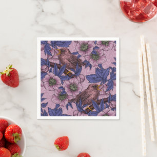 Wren en hellebore, roze en violet servet