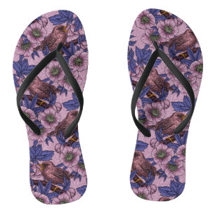 Wren en hellebore, roze en violet teenslippers