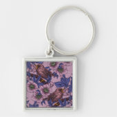 Wren en hellebore, roze en violetWren en helleb Sleutelhanger (Voorkant)