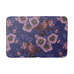 Wren en helleboren, violet en roze badmat