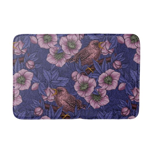 Wren en helleboren, violet en roze badmat (Voorkant)