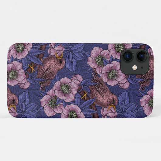 Wren en helleboren, violet en roze Case-Mate iPhone case (Achterkant (horizontaal))