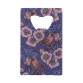 Wren en helleboren, violet en roze creditkaart flessenopener (Achterkant)