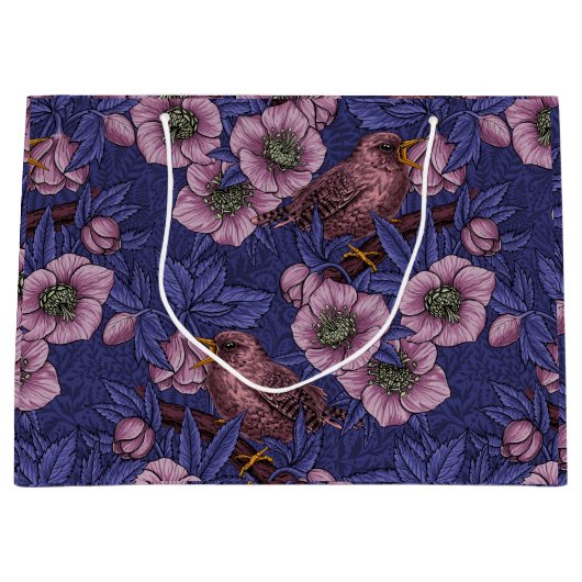 Wren en helleboren, violet en roze groot cadeauzakje (Voorkant)