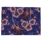 Wren en helleboren, violet en roze groot cadeauzakje (Achterkant)